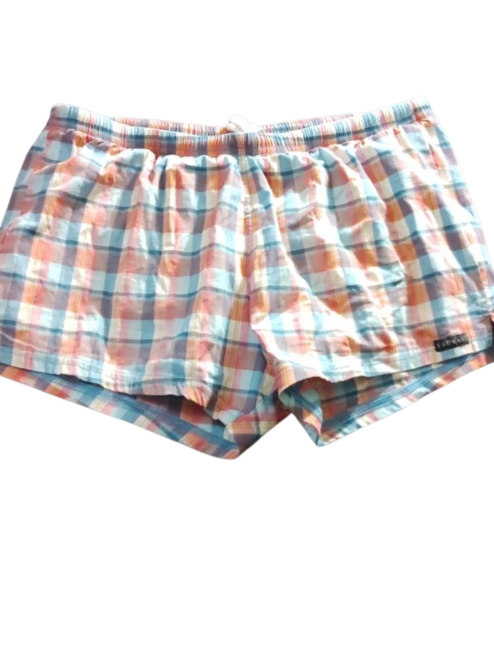 Men's Plaid Swim Trunks - Coral & Blue(Different Color Same Length)